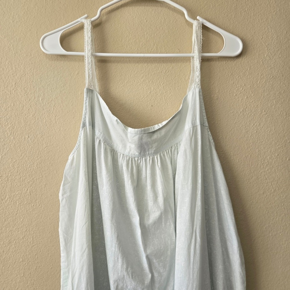 Eileen West Cotton Nightgown XL Light Blue Floral Lace Trim Pintuck Sleeveless - Picture 7 of 9